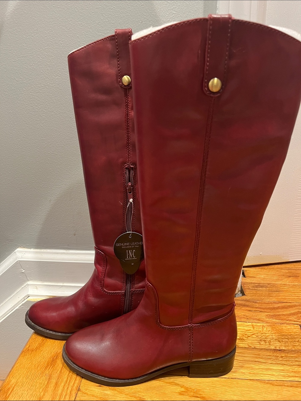 INC International Concepts Burgundy Leather Tall Boots